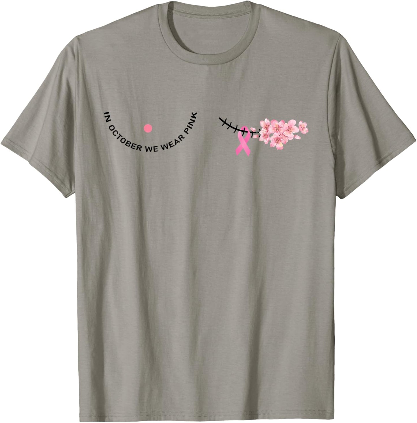 In October We Wear Pink Pink Ribbon Breast Cancer Awareness T-Shirt - T-Shirt | Sand