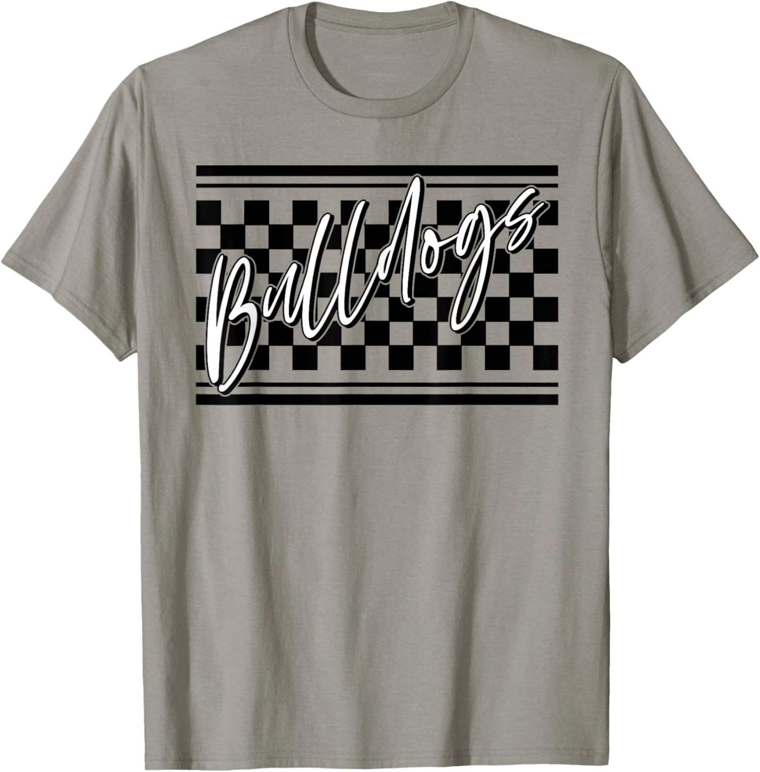 Bulldogs School Spirit Blue Bulldog Pride Checkered Print T-Shirt - T-Shirt | Sand