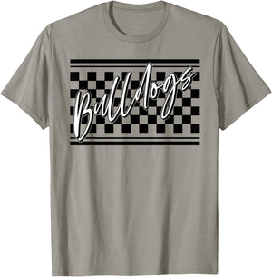 Bulldogs School Spirit Blue Bulldog Pride Checkered Print T-Shirt - T-Shirt | Sand