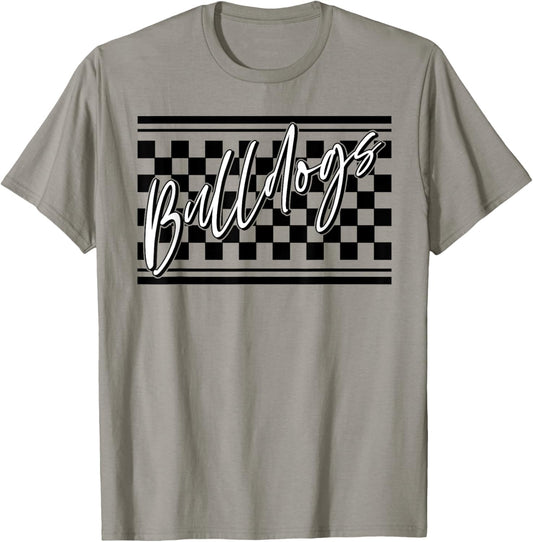 Bulldogs School Spirit Blue Bulldog Pride Checkered Print T-Shirt - T-Shirt | Sand