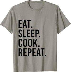 Eat Sleep Cook Repeat Funny Cooking Chef Food Vintage Retro T-Shirt - T-Shirt | Sand