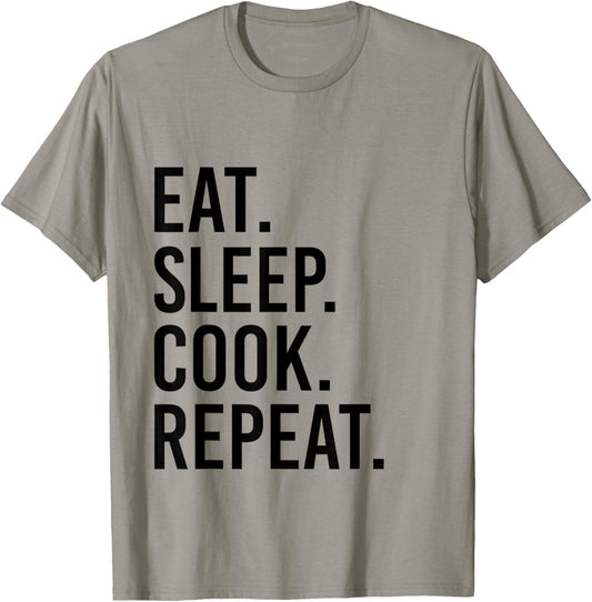 Eat Sleep Cook Repeat Funny Cooking Chef Food Vintage Retro T-Shirt - T-Shirt | Sand