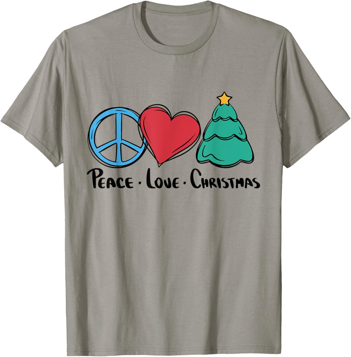 Funny Christmas Peace Love Christmas Xmas Men Women Kids T-Shirt - T-Shirt | Sand