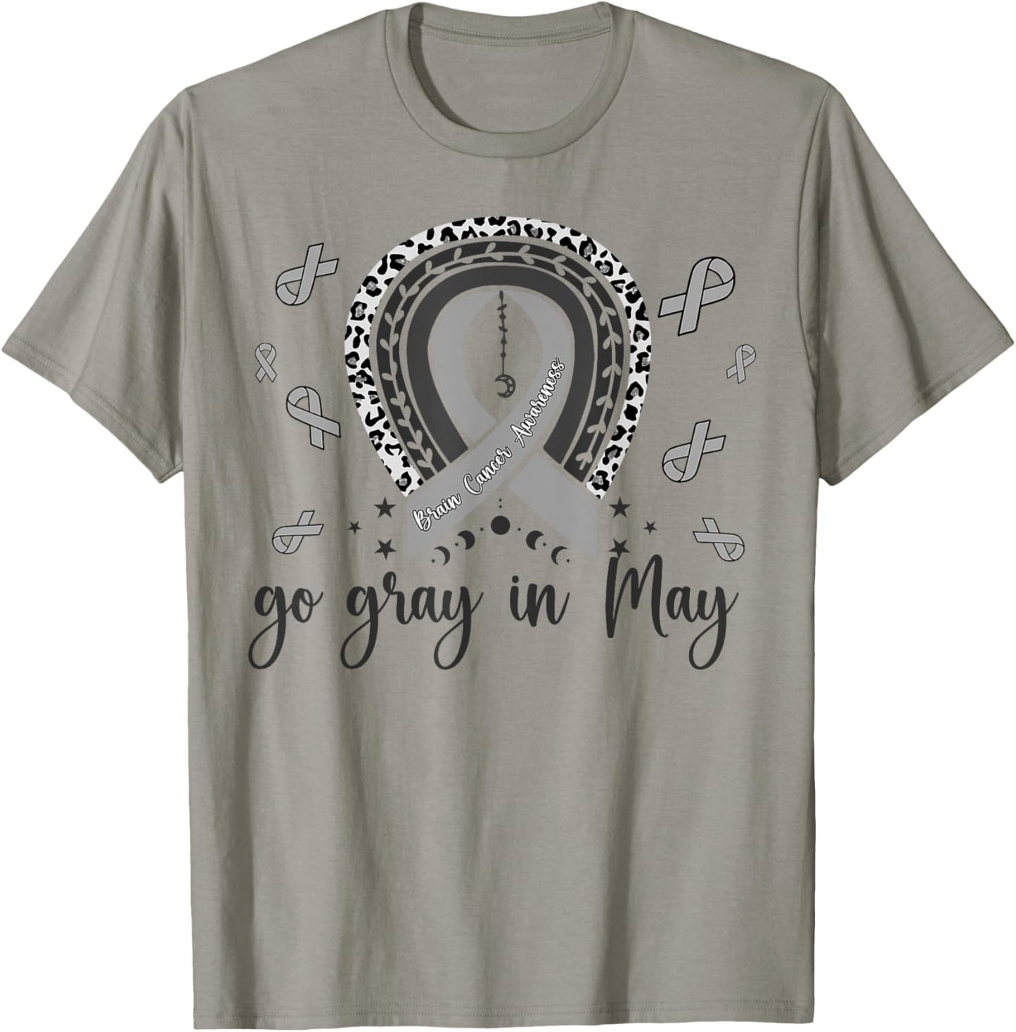 Go Gray In May Brain Cancer Awareness Rainbow Ribbon T-Shirt - T-Shirt | Sand