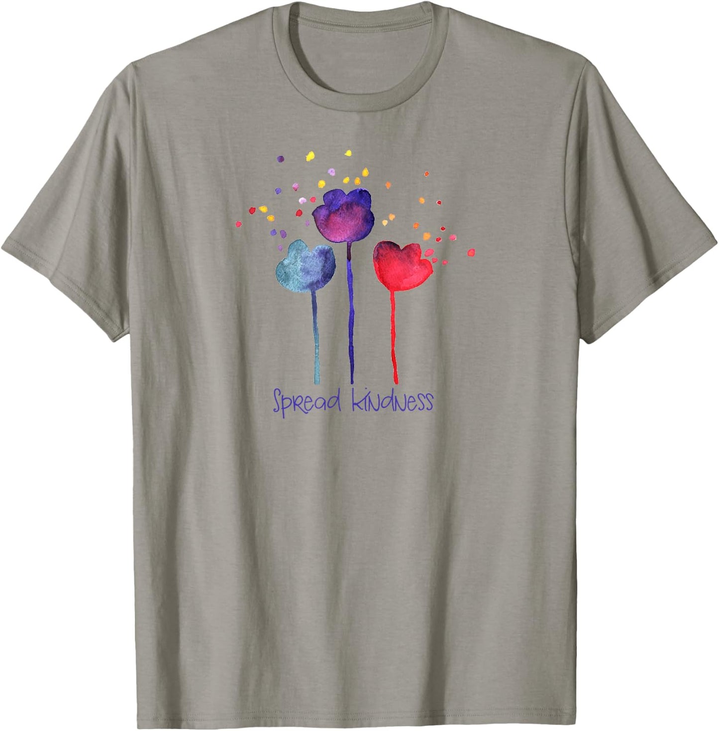 SPREAD KINDNESS Blooming Watercolor Flowers Positive Message T-Shirt - T-Shirt | Sand