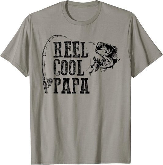 Papa Fishing: Reel Cool Papa Funny Gift T-Shirt - T-Shirt | Sand