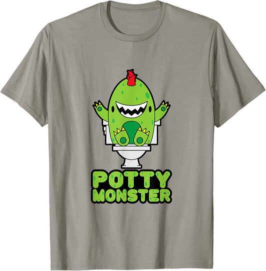 Potty Training Shirt For Boys Cute Toddler Potty Monsters T-Shirt - T-Shirt | Sand