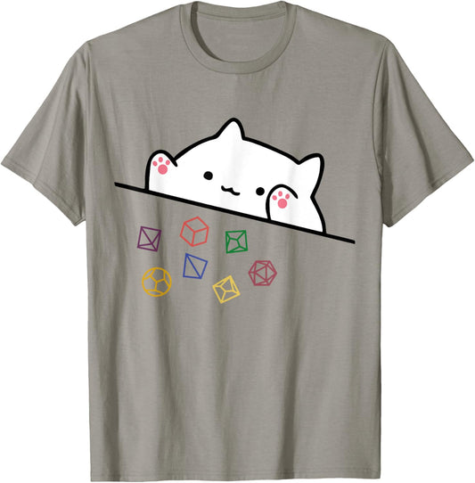 funny Cat Throwing Dice , Small, Grey T-Shirt - T-Shirt | Sand