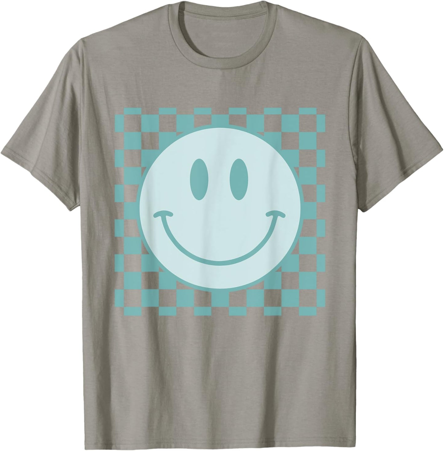 Retro Happy Face Checkered Pattern Smile Face Trendy T-Shirt - T-Shirt | Sand