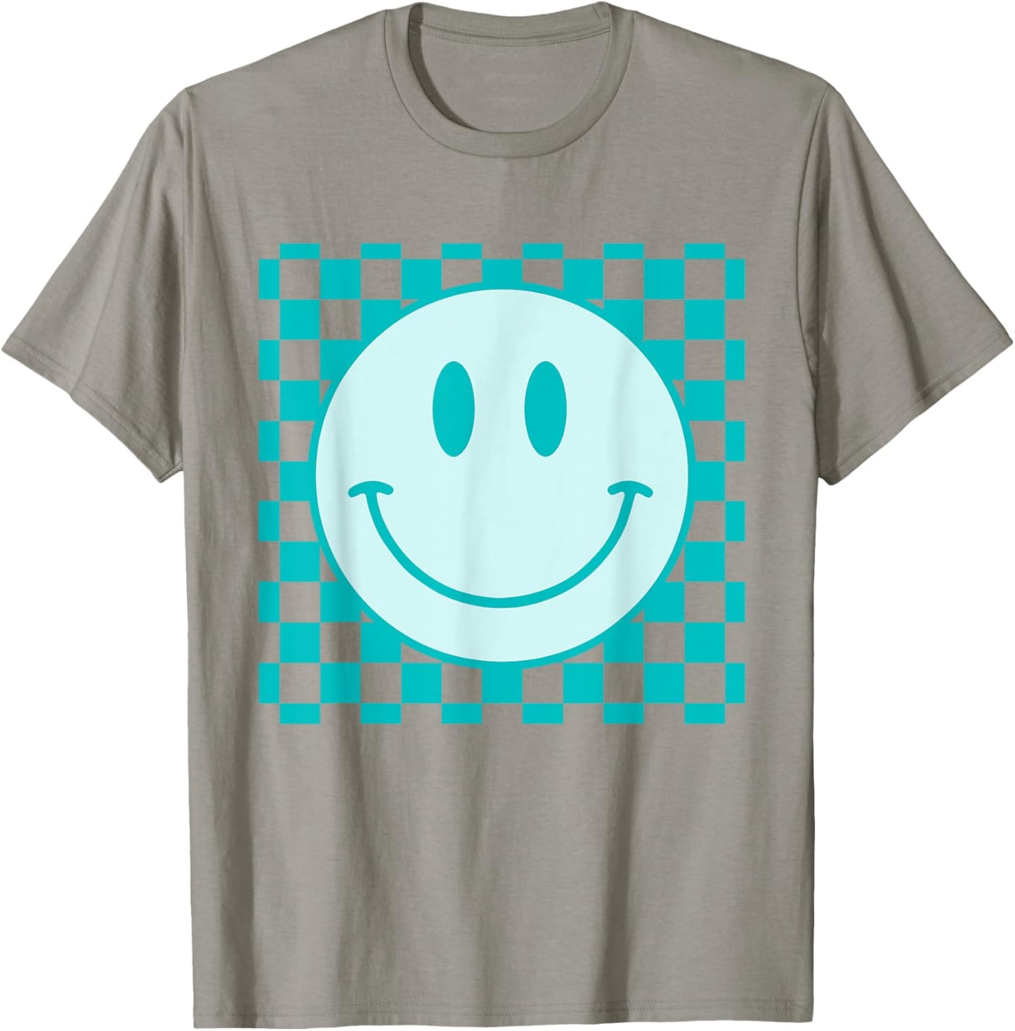 Retro Happy Face Shirt Checkered Pattern Smile Face Trendy T-Shirt - T-Shirt | Sand