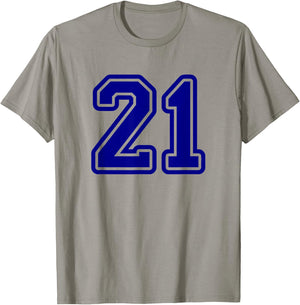 Number #21 Sport Blue Varsity Number 21 T-Shirt - T-Shirt | Sand
