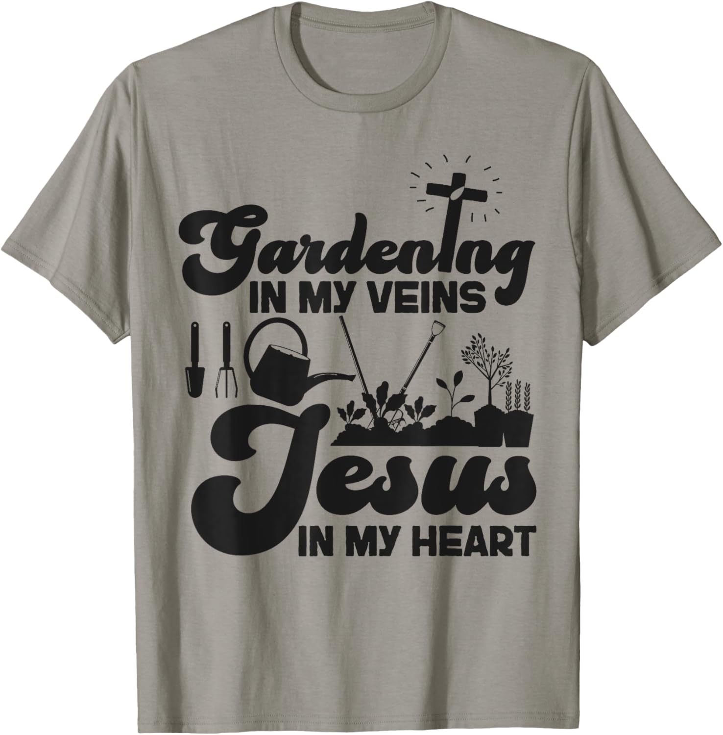 Plant Lover Gardening Jesus Faith Christian Gardening In My T-Shirt - T-Shirt | Sand