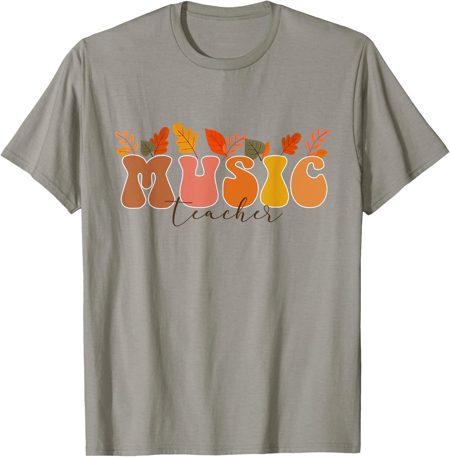 Groovy Retro Music Teacher Vintage Fall Leaves Autumn Season Women T-Shirt - T-Shirt | Sand