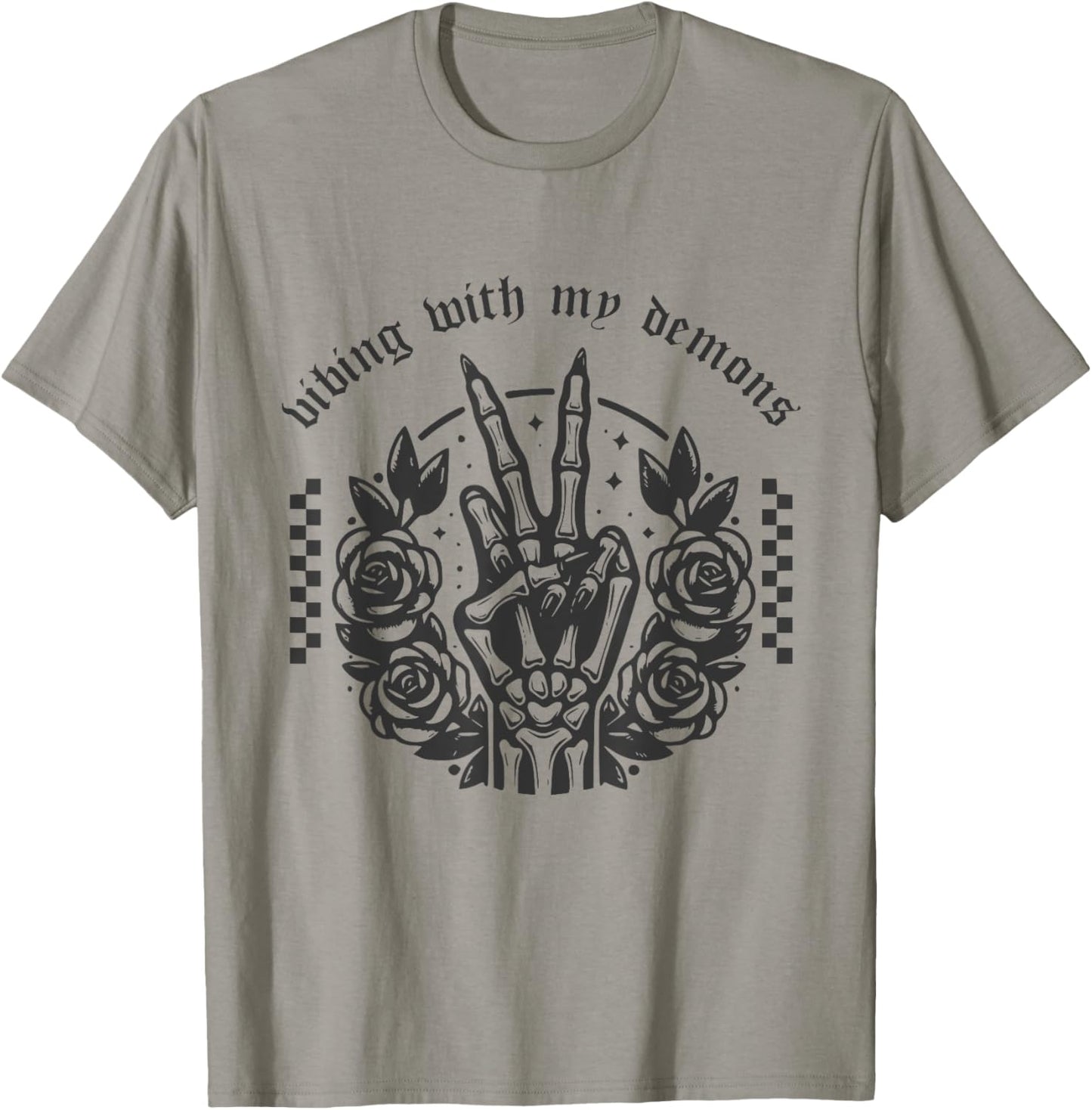Vibing With My Demons Shirt Funny Witchy Gothic Halloween T-Shirt - T-Shirt | Sand