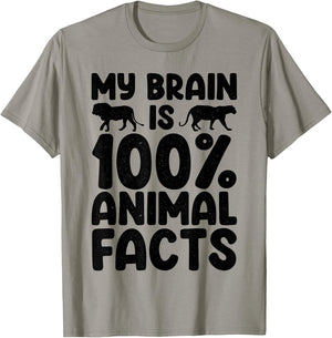 My Brain Is 100% Animal Facts Animal Lover Animal Keeper T-Shirt - T-Shirt | Sand