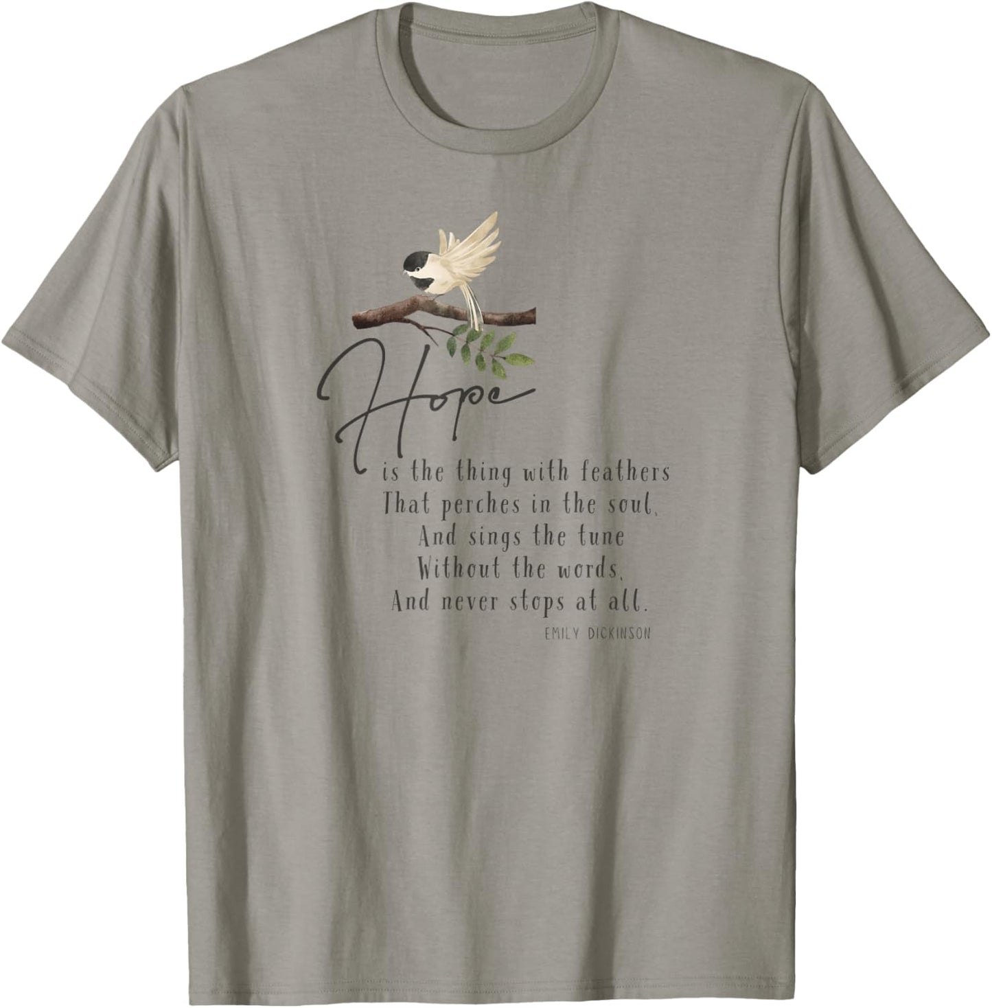 Emily Dickinson Hope is The Thing With Feathers Bird Poetry T-Shirt - T-Shirt | Sand