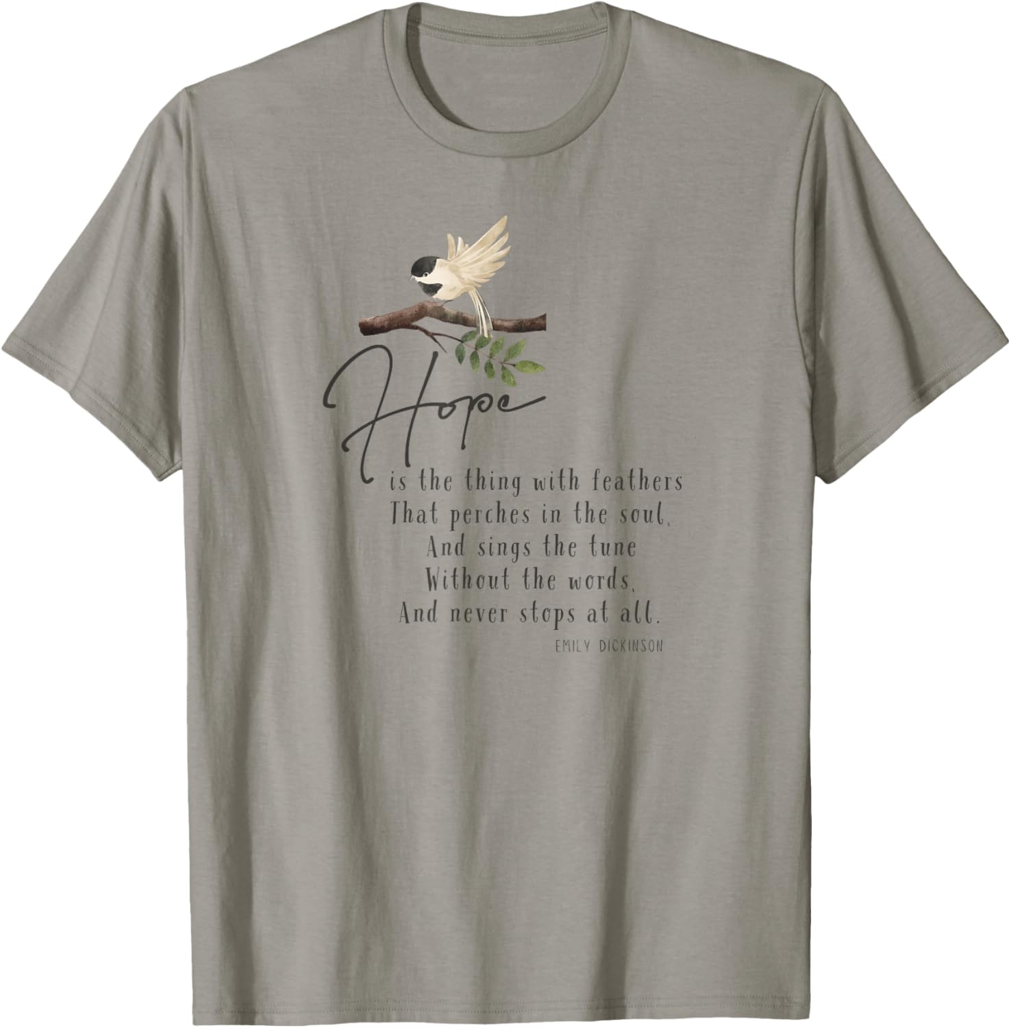 Emily Dickinson Hope is The Thing With Feathers Bird Poetry T-Shirt - T-Shirt | Sand
