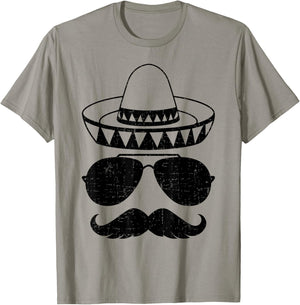 Funny sombrero face with mustache for mexican Cinco de Mayo T-Shirt - T-Shirt | Sand
