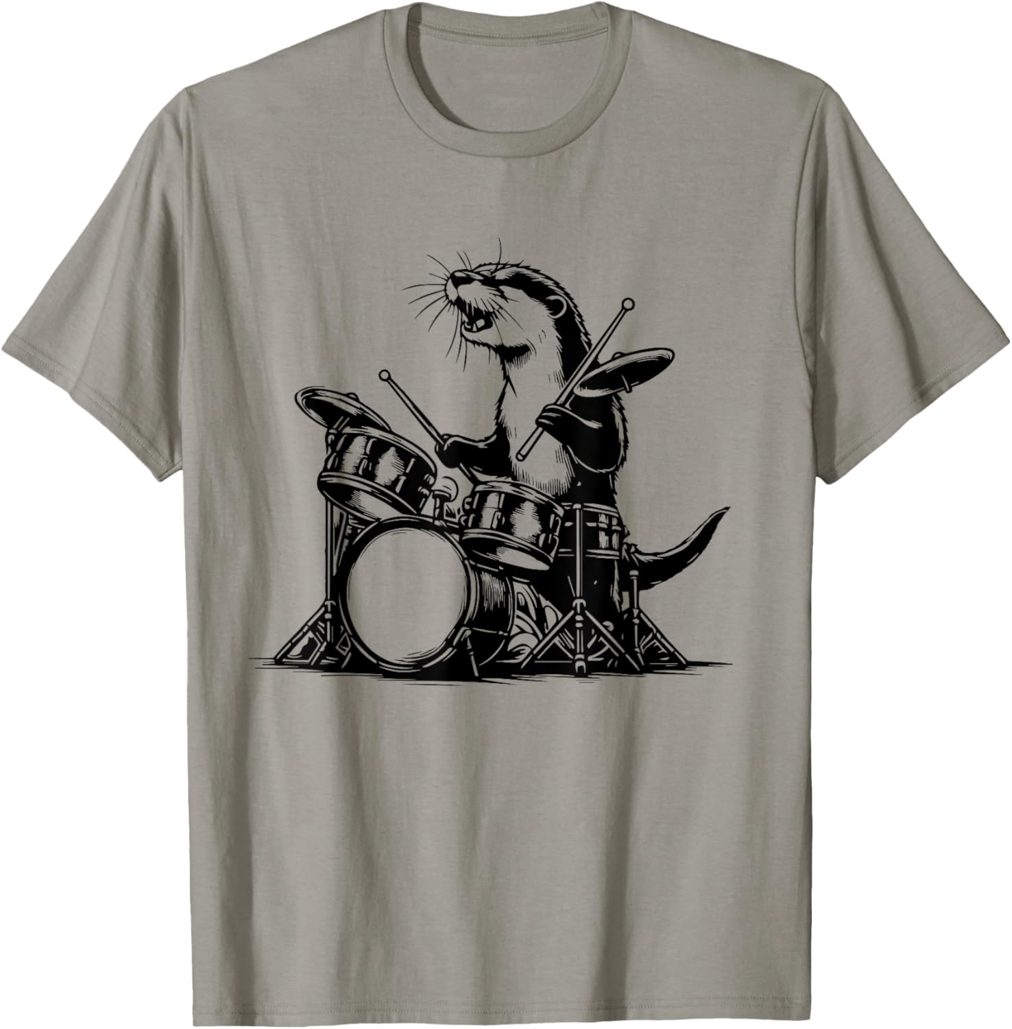 Otter Drummer Rock Retro Drummer Sea Otter Playing Drums T-Shirt - T-Shirt | Sand