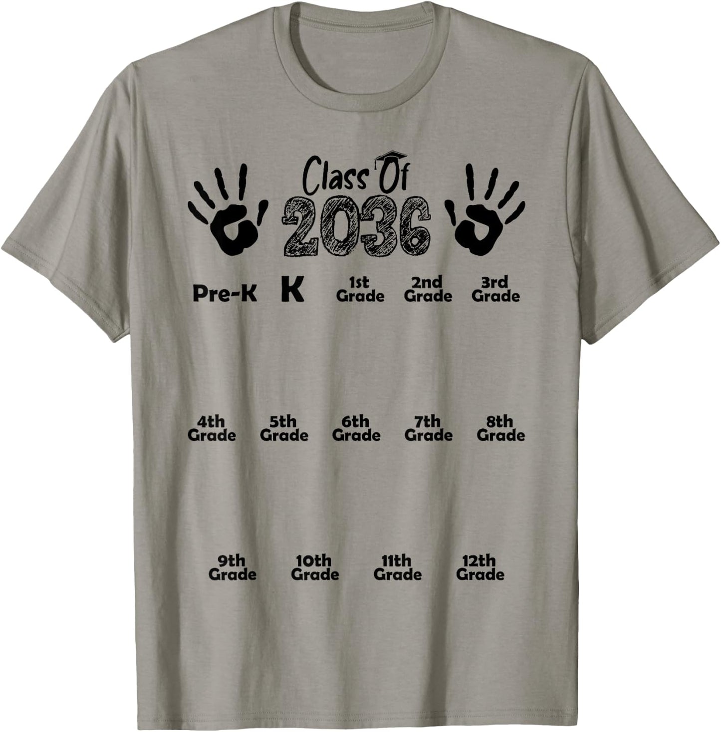 Class of 2036 Grow With Me White Handprint Pre-K 12th Grade T-Shirt - T-Shirt | Sand