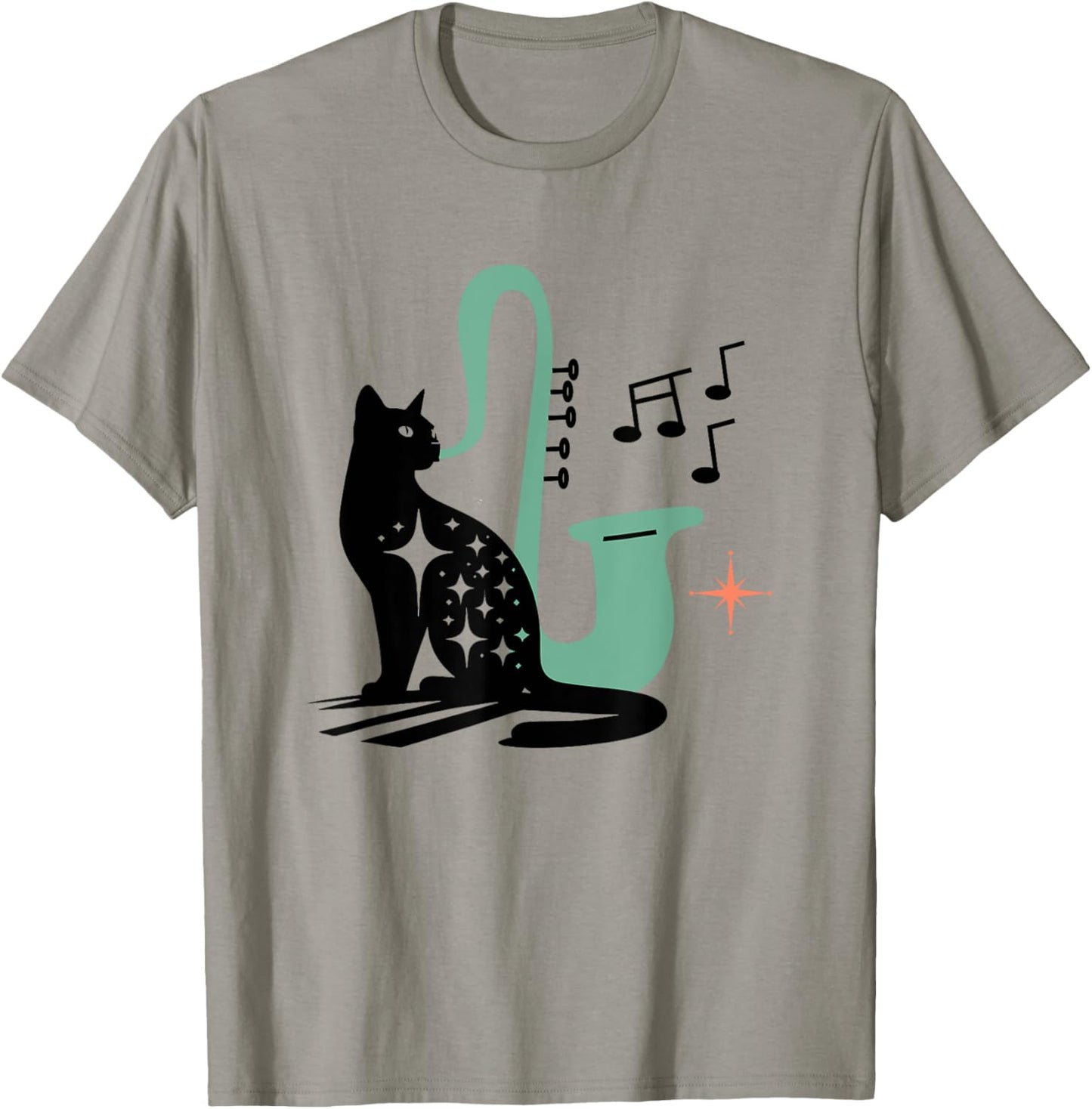 Retro Musical Cat Saxophone Midcentury Modern Mid Century T-Shirt - T-Shirt | Sand