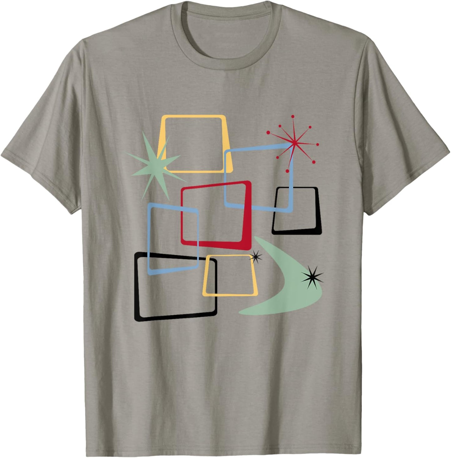 Retro Atomic Squares Stars And Boomerang Mid Century Modern T-Shirt - T-Shirt | Sand