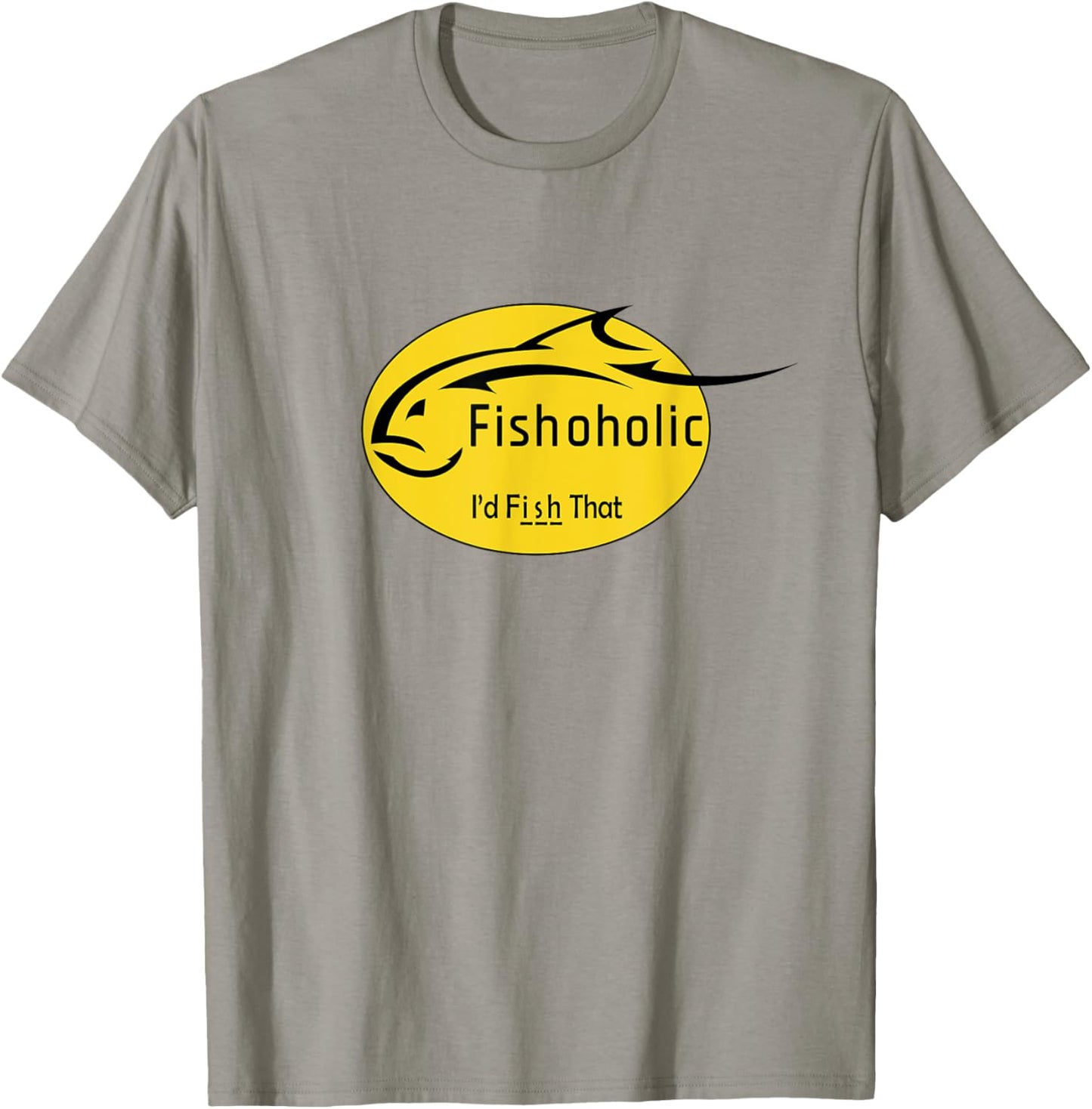 Fishoholic - Fish Logo -Adults Fishing , Grey, Small, Short Sleeve, Classic Fit T-Shirt - T-Shirt | Sand