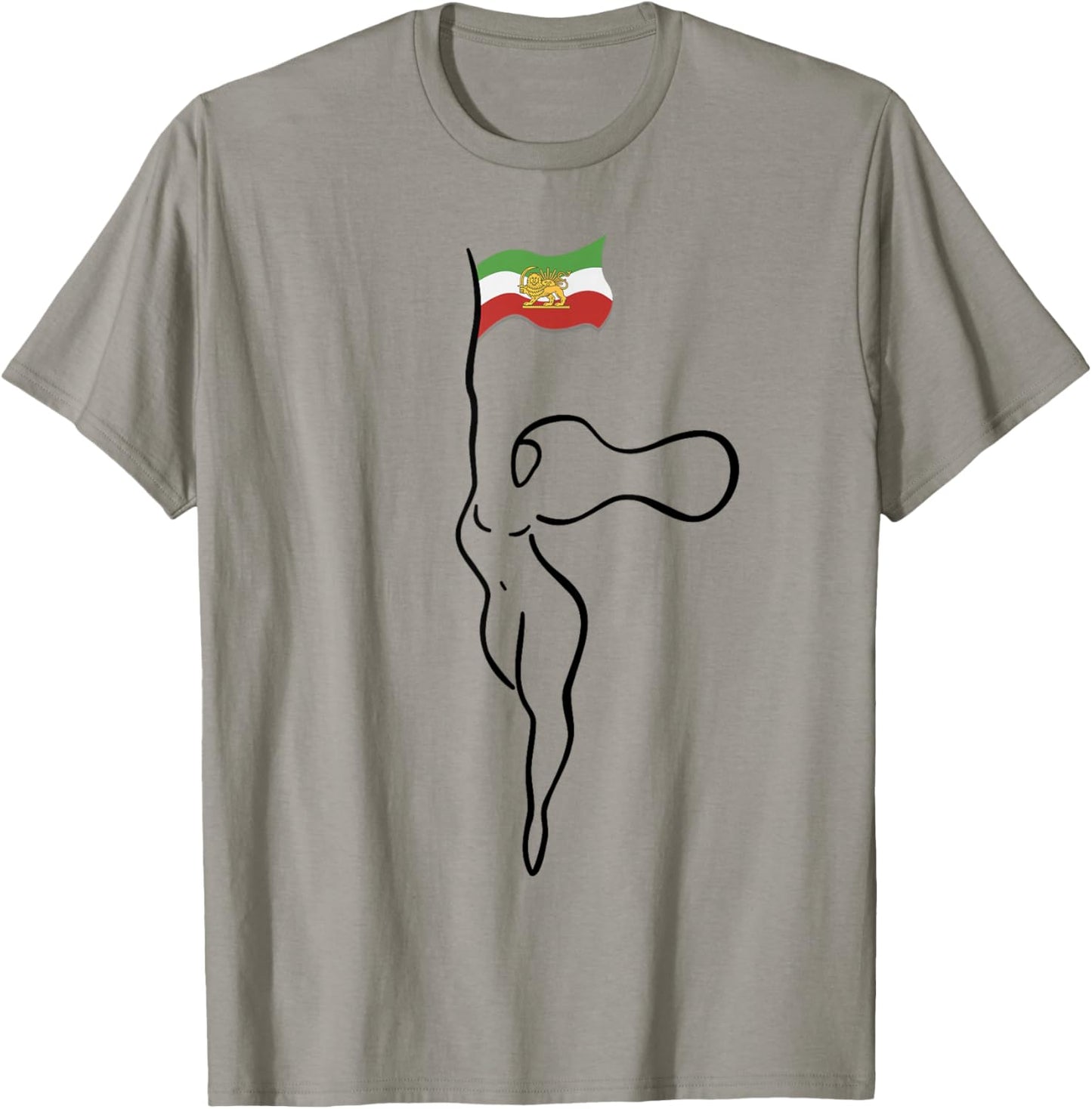 Iranian WOMAN holding Iran Flag with Lion Sun & Sword Symbol T-Shirt - T-Shirt | Sand