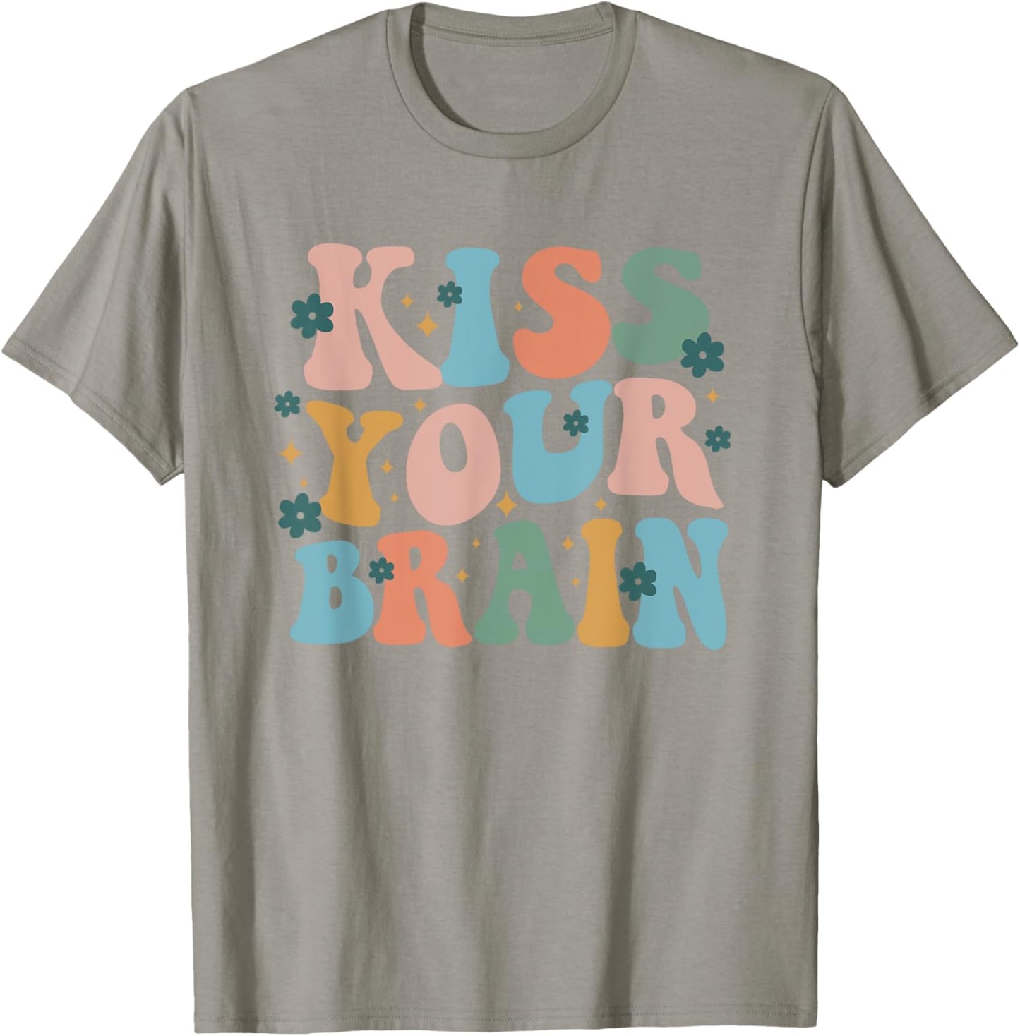 Kiss Your Brain Teacher Inspire Educate Groovy Retro Vintage T-Shirt - T-Shirt | Sand
