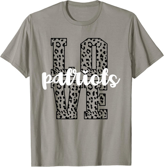 Patriots Love Team Mascot School Spirit Game Night Leopard T-Shirt - T-Shirt | Sand