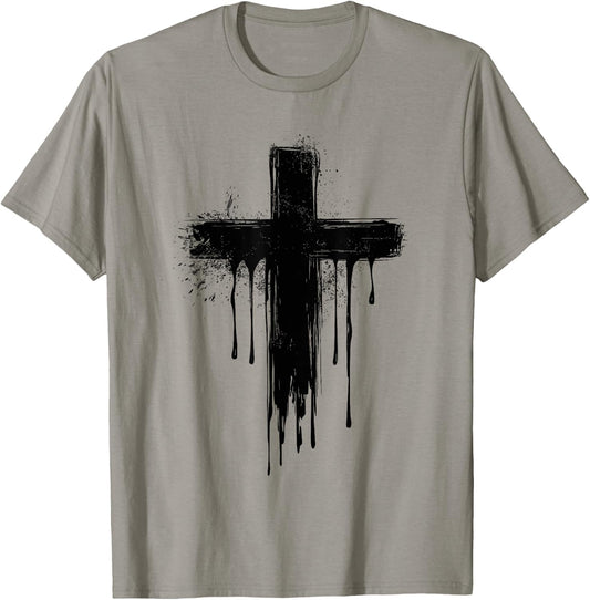 Christian Dripping Cross T-Shirt - T-Shirt | Sand