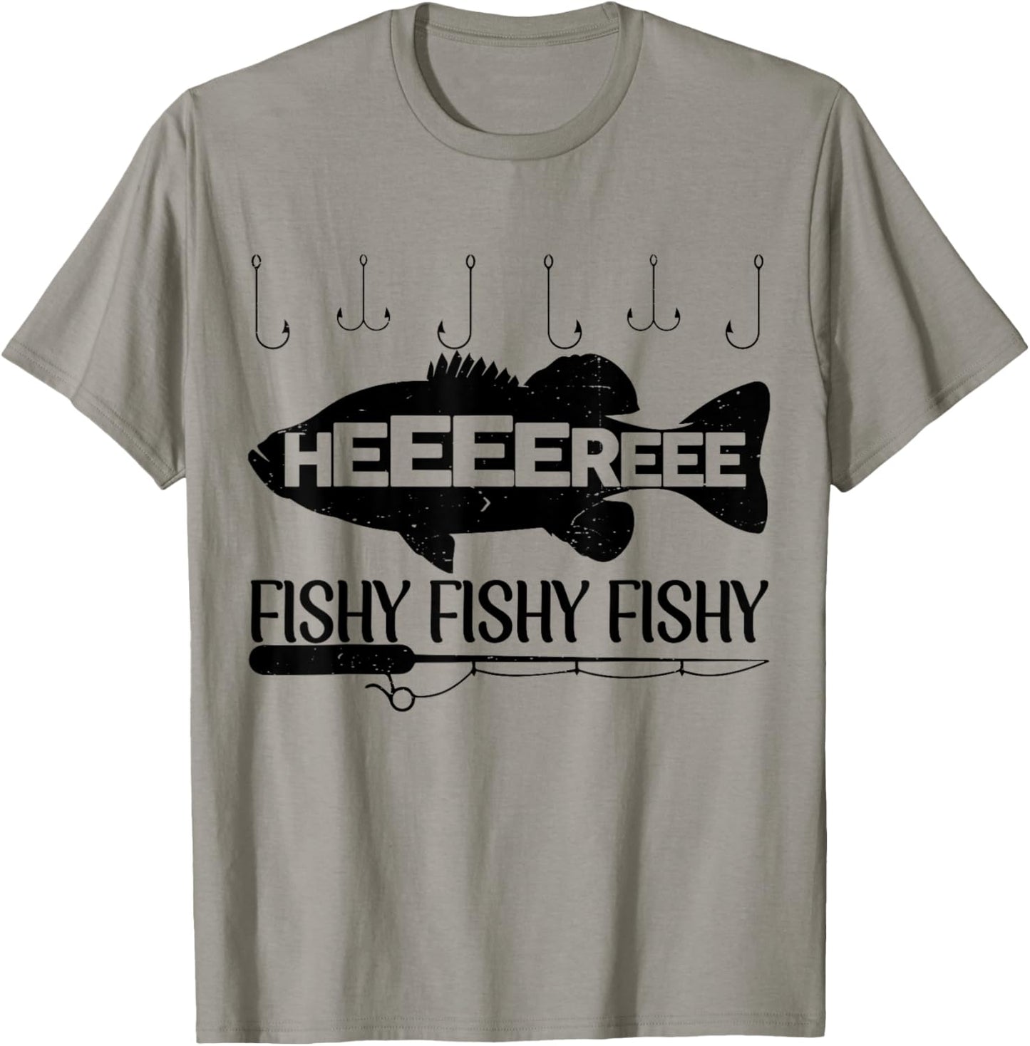 Here-Fishy Men Dad Women Toddler Boy Kids Funny Bass Fishing T-Shirt - T-Shirt | Sand