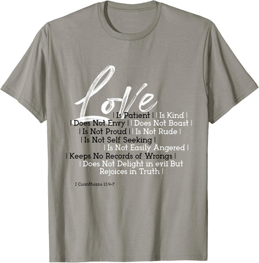 Love Is Patient Kind BibleVerse Corinthians 13:4-7 Scripture T-Shirt - T-Shirt | Sand