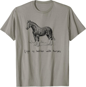 Cute Life Is Better With Horses Horseback Riding T-Shirt - T-Shirt | Sand