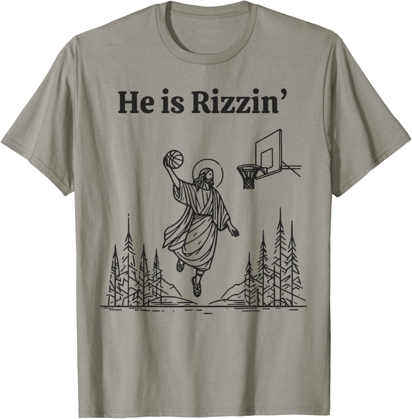 He Is Rizzin Shirt Basketball Jesus Funny Easter Christian T-Shirt - T-Shirt | Sand