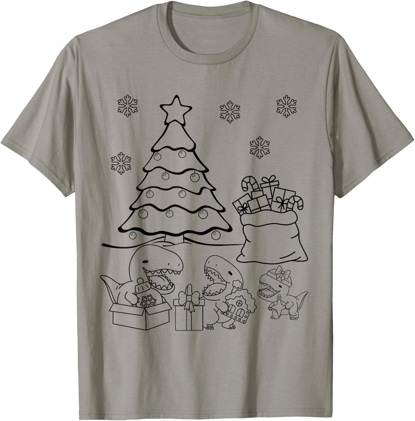 Merry Christmas Tree Dinosaurs XMAS DIY Kids Coloring T-Shirt - T-Shirt | Sand