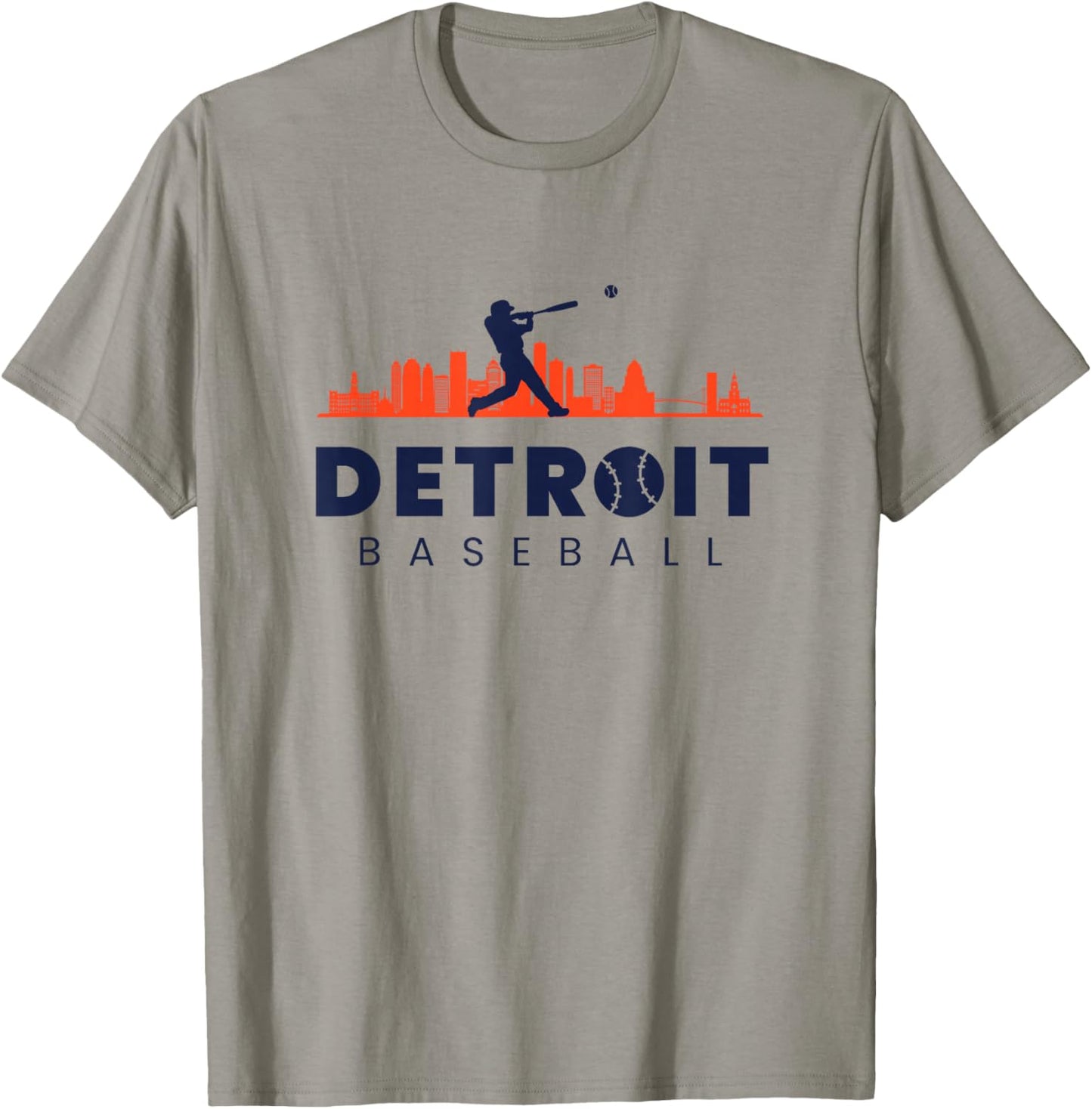 Detroit Baseball Minimalist City Skyline Baseball Lover T-Shirt - T-Shirt | Sand