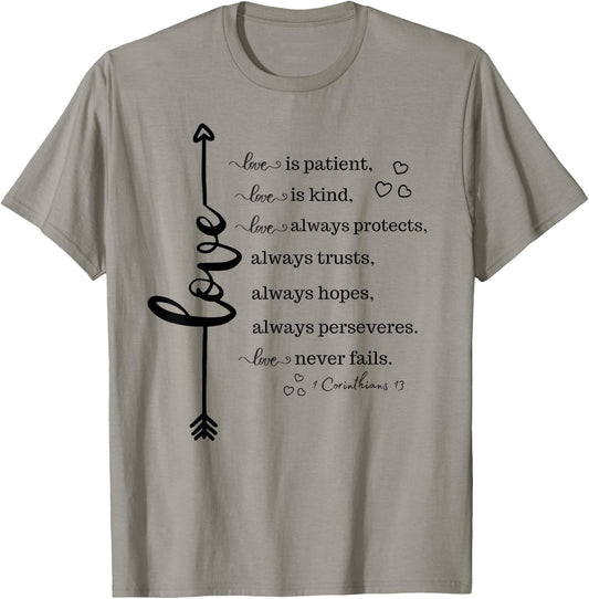 Love Is Patient Love Is Kind Inspirational Christian Gift T-Shirt - T-Shirt | Sand