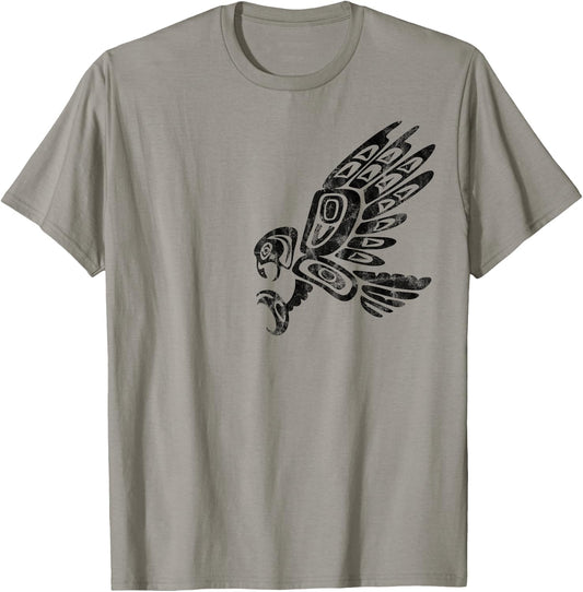 Falcon Abstract Haida Art Pacific Northwest Coast Bird T-Shirt - T-Shirt | Sand