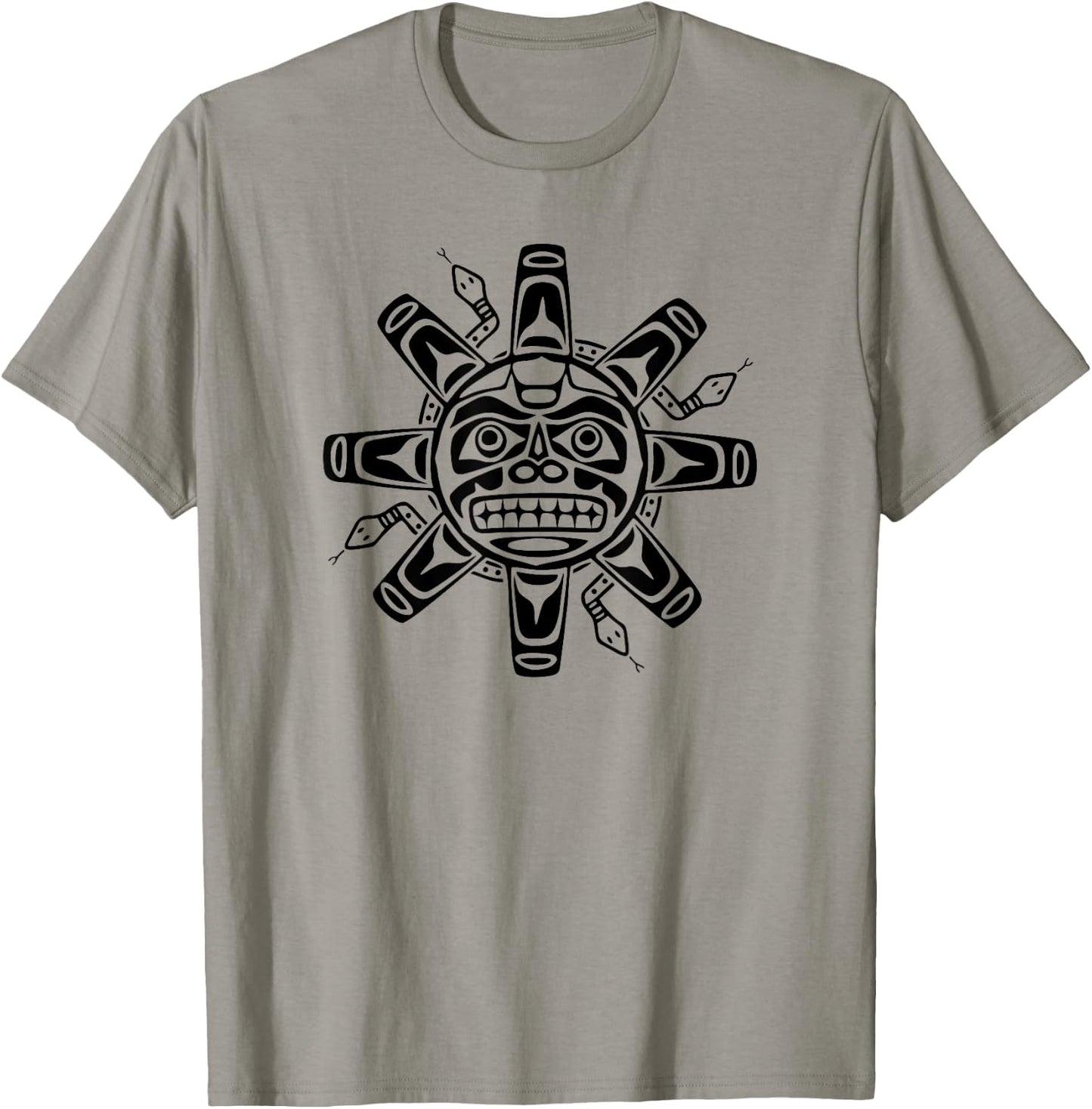 Sun Symbol Abstract Haida Art Pacific Northwest Coast Snakes T-Shirt - T-Shirt | Sand