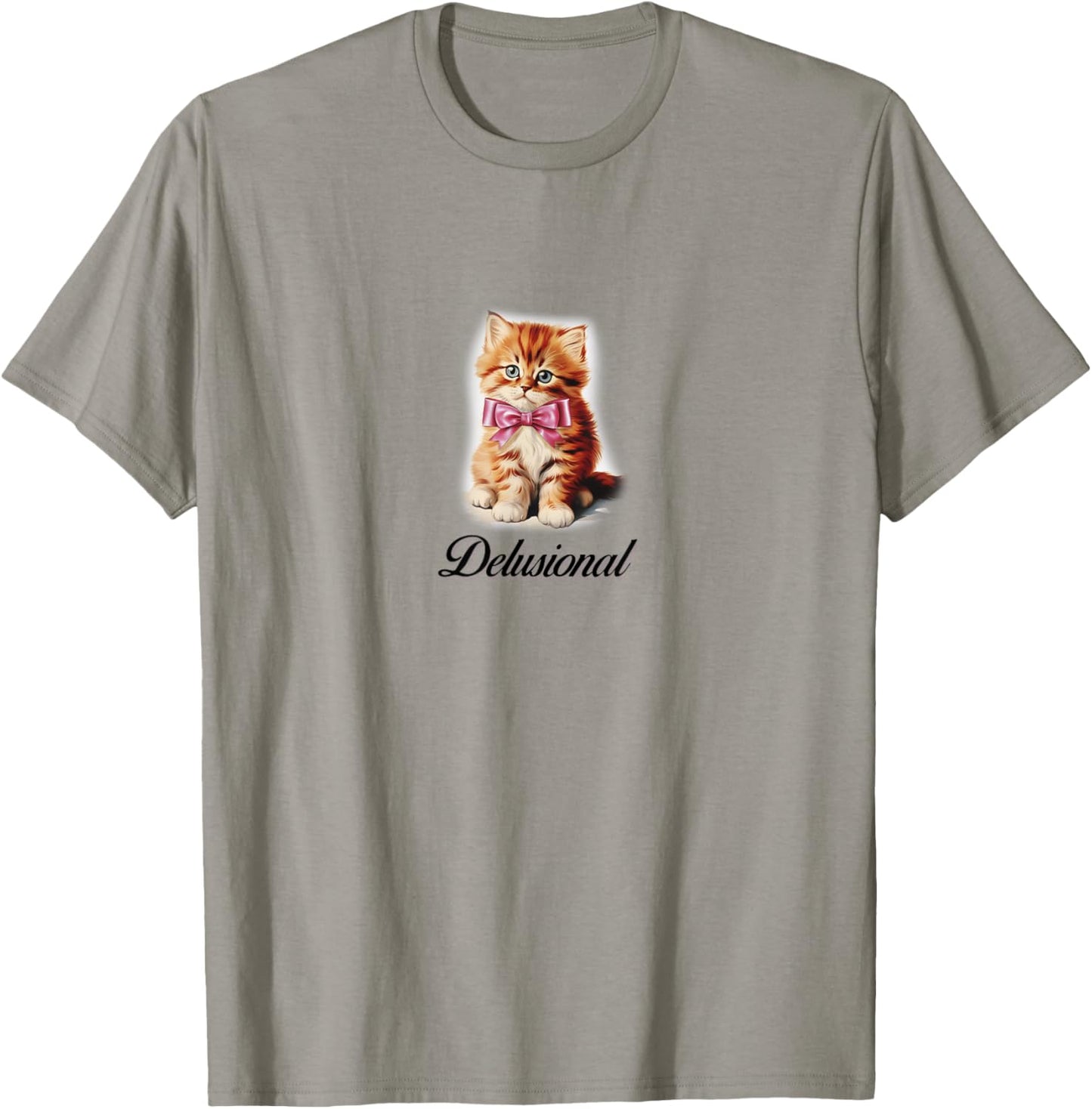 Delusional Coquette Kitten Pink Bow Ribbon Y2K Aesthetic T-Shirt - T-Shirt | Sand