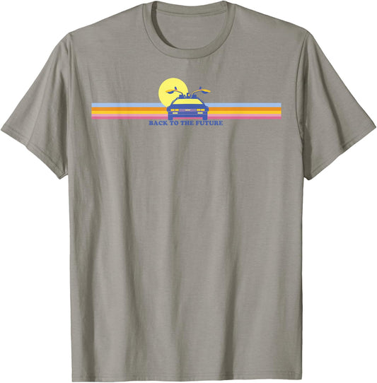 Back to The Future Delorean Retro Chest Stripes T-Shirt - T-Shirt | Sand