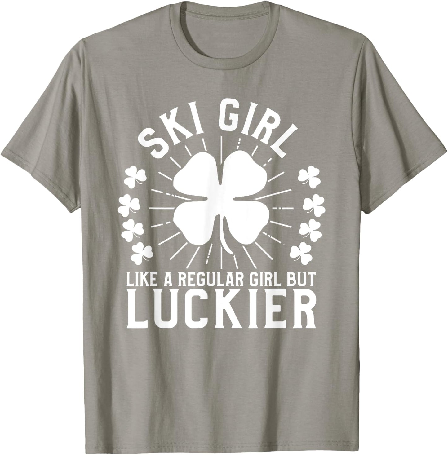 St Patrick's Day Ski Girl Skier Skiing Gift T-Shirt - T-Shirt | Sand