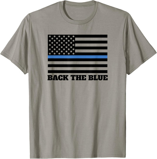 Back The Blue Police Support Thin Blue Line American Flag T-Shirt - T-Shirt | Sand