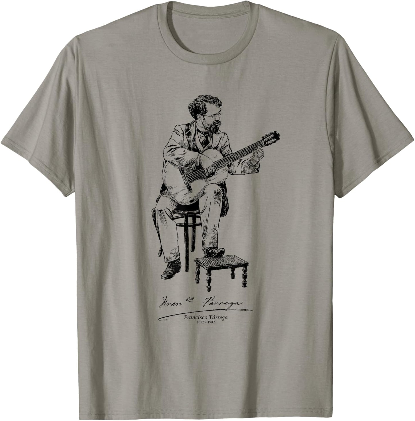 Tfantasy Francisco Trrega Spanish Classical Guitar Music , -Adults, Grey, Small, Short Sleeve, Cotton Blend, Classic Fit, T Back, Round Neck, Casual T-Shirt - T-Shirt | Sand