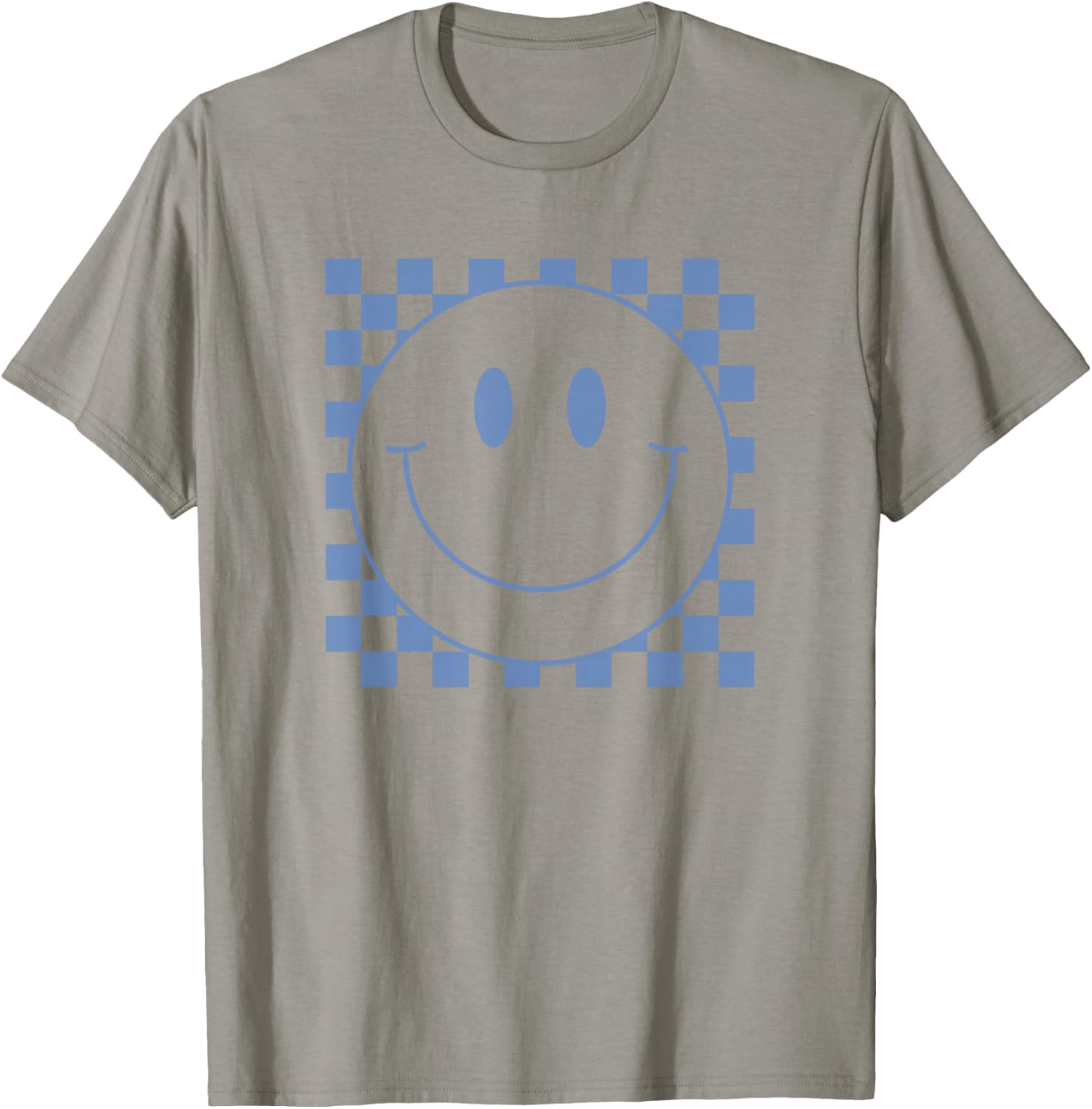 Cute Blue Checkered Smile Face Peace Smiling Happy Face Boy T-Shirt - T-Shirt | Sand