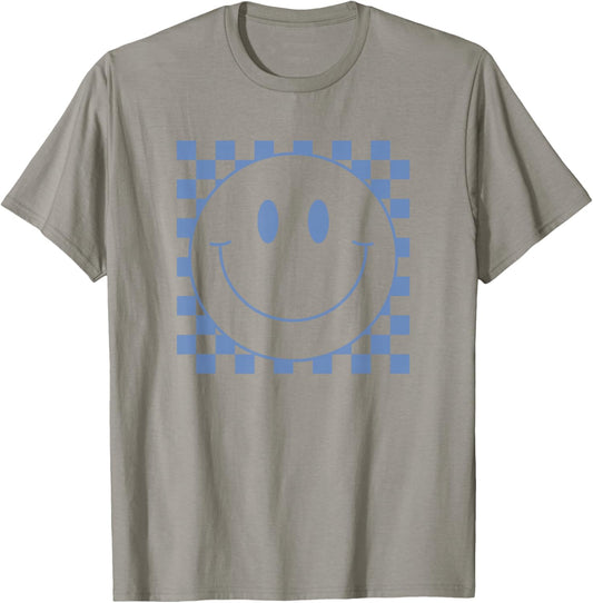 Cute Blue Checkered Smile Face Peace Smiling Happy Face Boy T-Shirt - T-Shirt | Sand