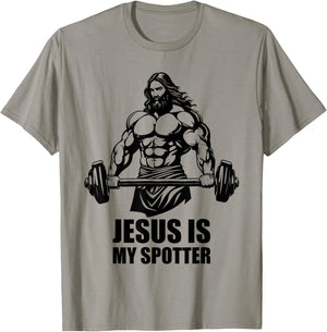 Jesus Is My Spotter in Gym Jesus Christ Christians American T-Shirt - T-Shirt | Sand