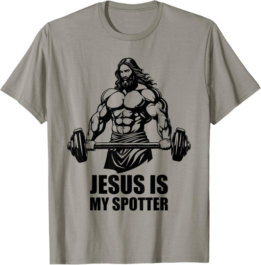 Jesus Is My Spotter in Gym Jesus Christ Christians American T-Shirt - T-Shirt | Sand
