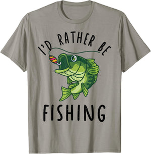 Kid Id Rather Be Fishing Youth Boy Bass Fish Funny Fisherman T-Shirt - T-Shirt | Sand